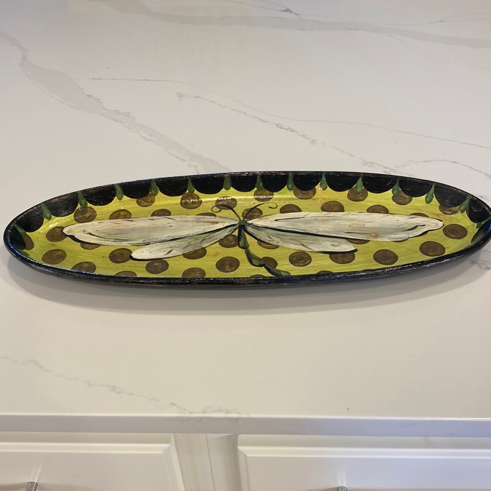 Oblong Platter with Hand Painted Dragonfly
